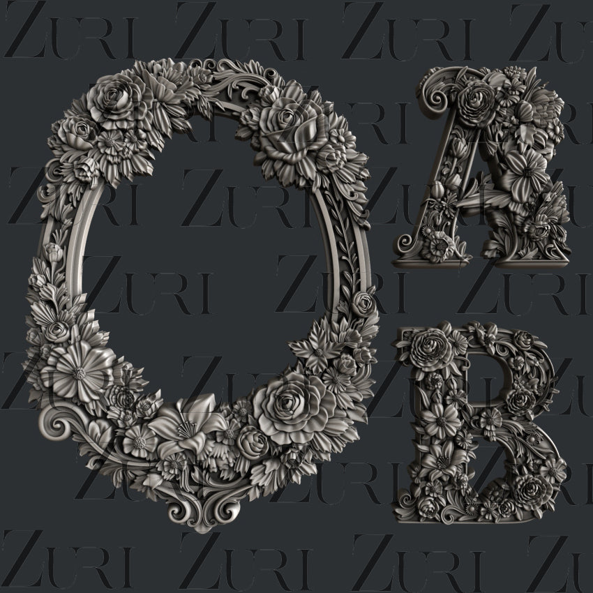 Floral Alphabet Letters Silicone Mold by Zuri Designs