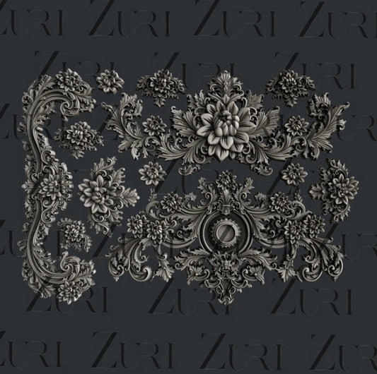 Baroque Appliques Silicone Mold by Zuri Designs