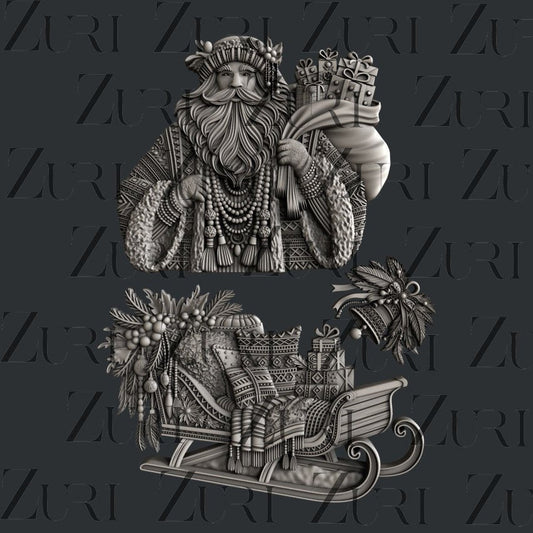 Bohemian Santa and Sled silicone mold by Zuri Designs