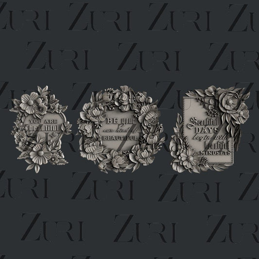 Floral Frames silicone mold by Zuri Designs is a set of three frames outlined with flowers.  Great for any DIY Craft, mixed media, or junk journal project. 