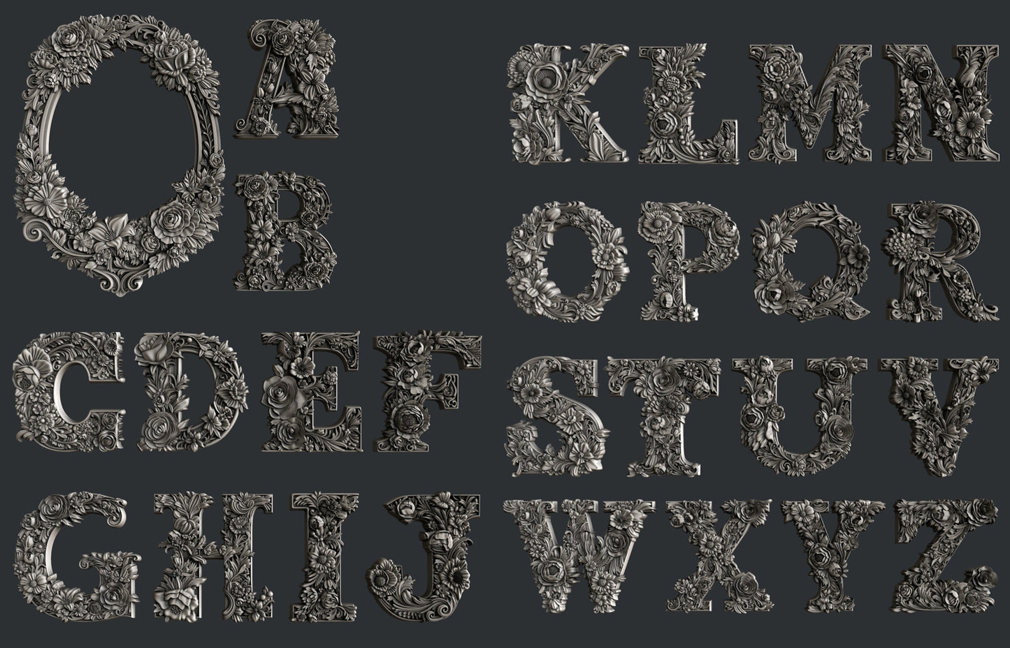 Floral Alphabet Letters Silicone Mold by Zuri Designs