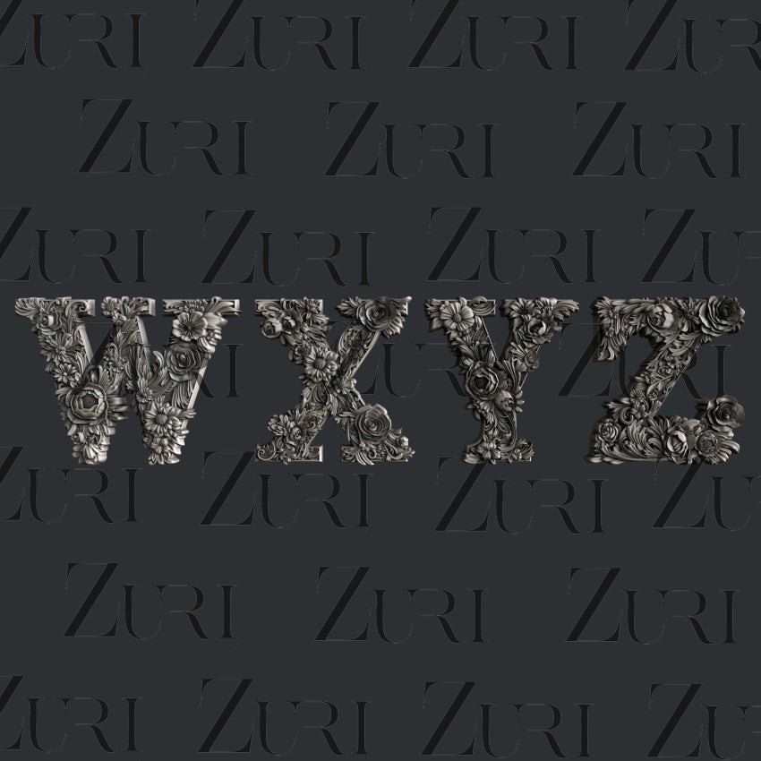 Floral Alphabet Letters Silicone Mold by Zuri Designs