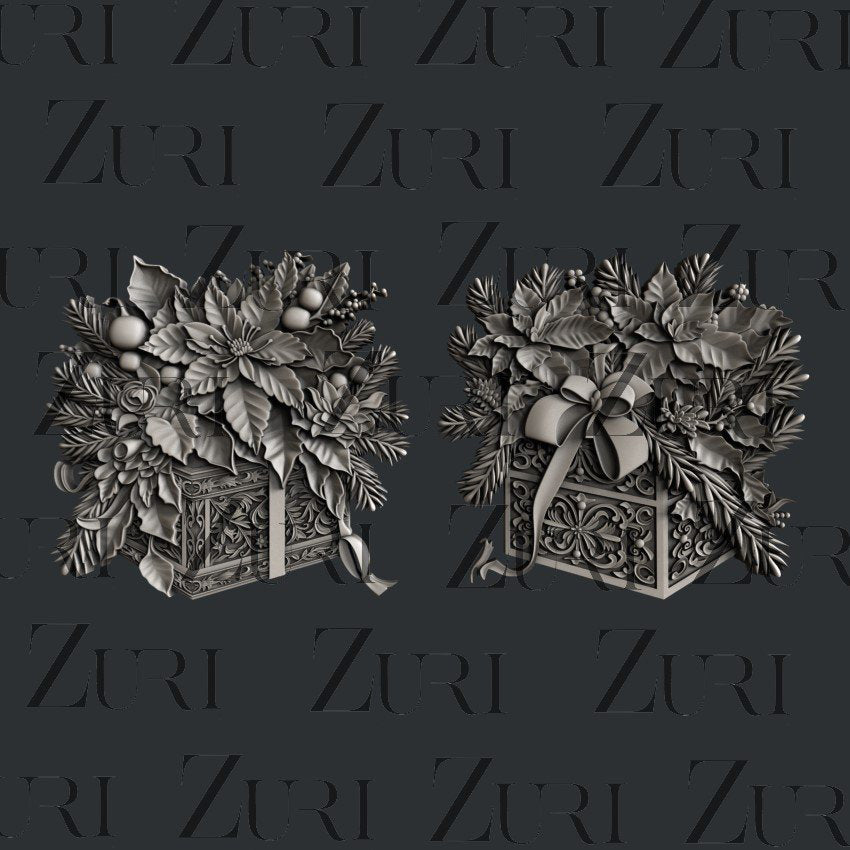 Zuri Designs Christmas Gifts Set 1 is a silicone mold with a set of 2 presents decorated with leaves and flowers.