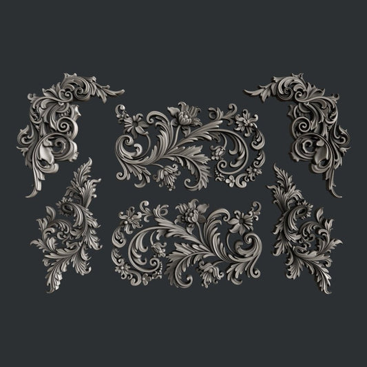 Flourishes Set 2 silicone mold by Zuri
